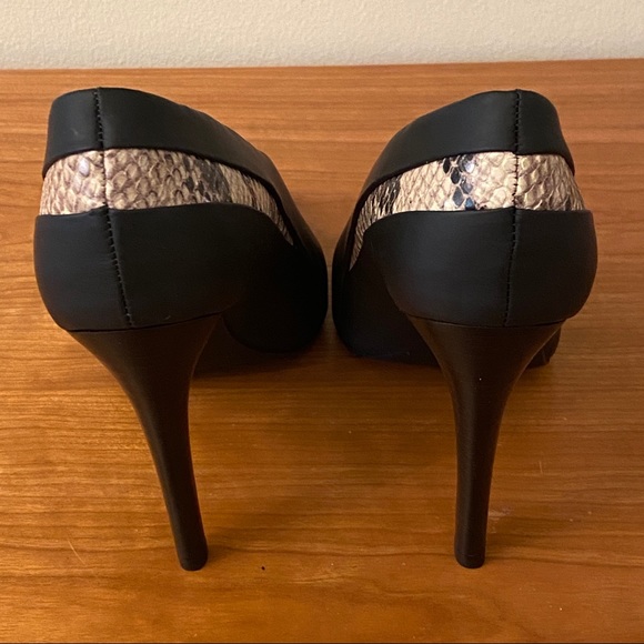 Tibi black leather stilettos with beige snakeskin look accents - Picture 3 of 14